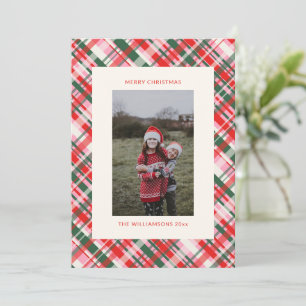 Cartão De Festividades Plaid de Natal Vermelho Rosa Verde Vertical Duas F