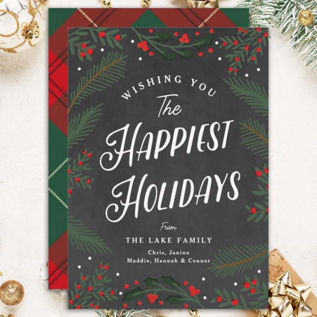 Cartão De Festividades Plaid Festivo e Folhagens e Frutas Custom  (Criador carregado)