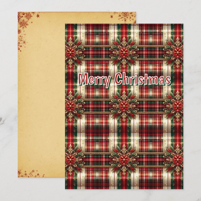 Cartão De Festividades Plaid Festivo Vermelho Verde Dourado Personalizado (Frente/Verso)