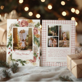 Cartão De Festividades Plaid Floral Botânico Costeiro Grade Foto Férias
