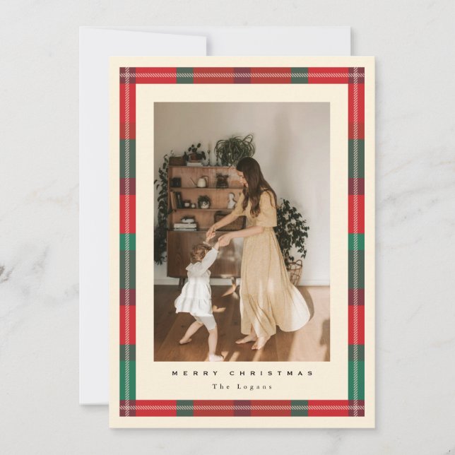 Cartão De Festividades Plaid Frame Holiday Card (Frente)