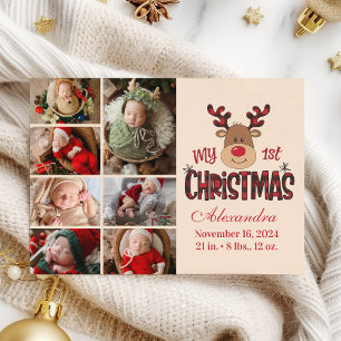Cartão De Festividades Plaid Reindeer Baby Primeiro Natal 7 Foto 