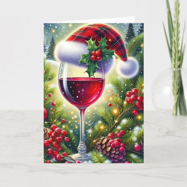 Cartão De Festividades Plaid Santa Hat Holiday Spirit Christmas (Frente)