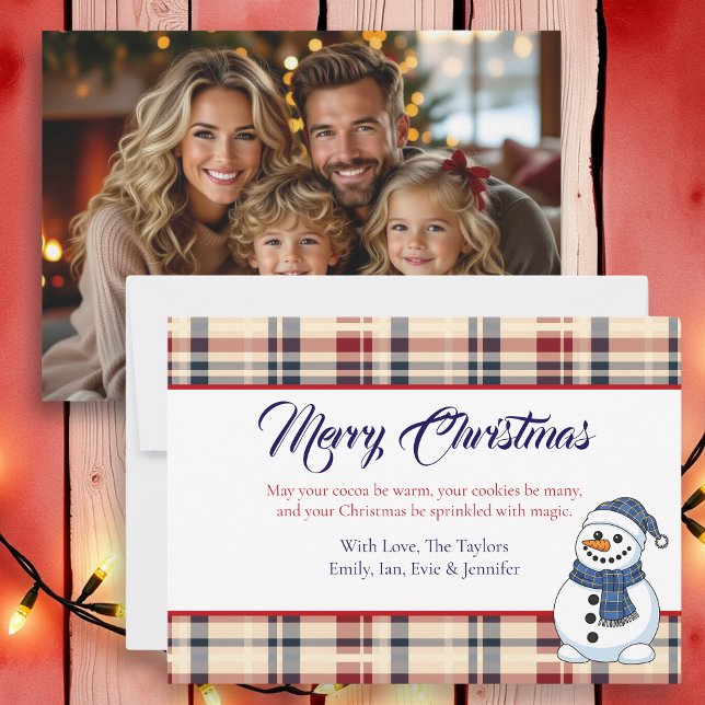 Cartão De Festividades Plaid Snowman Photo Template Christmas (Criador carregado)