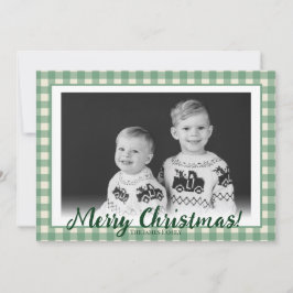 Cartão De Festividades Plaid Verde e Branco Personalizado com Foto de Nat