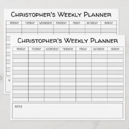 Cartão De Festividades Planejador Semanal para Personalizar com o Nome em