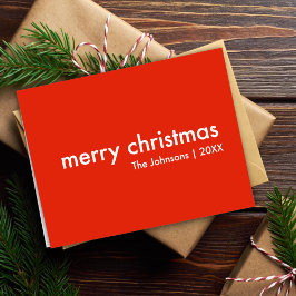 Cartão De Festividades Planície de Natal | Nome vermelho mínimo brilhante