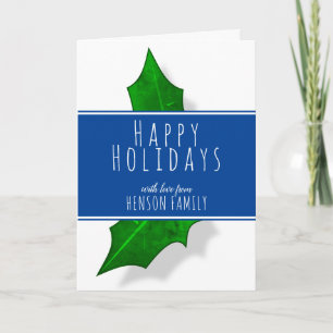 Cartão De Festividades Planta de Bagas de Azevinho Família Azul Natal Fel
