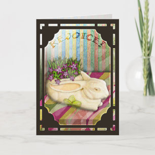 Cartão De Festividades Plantador do coelhinho da Páscoa na janela da loja