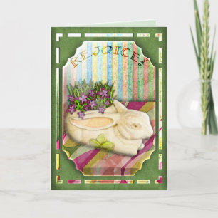 Cartão De Festividades Plantador do coelhinho da Páscoa na janela verde