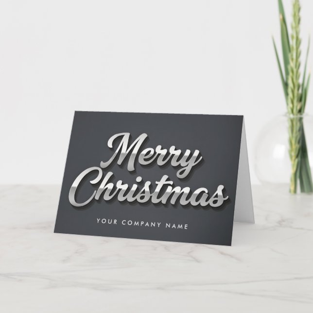 Cartão De Festividades Platinum Foil Retro Script Merry Christmas (Frente)