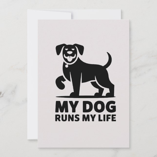 Cartão De Festividades Playful Dog Outline "My Dog Runs My Life" Art (Frente)