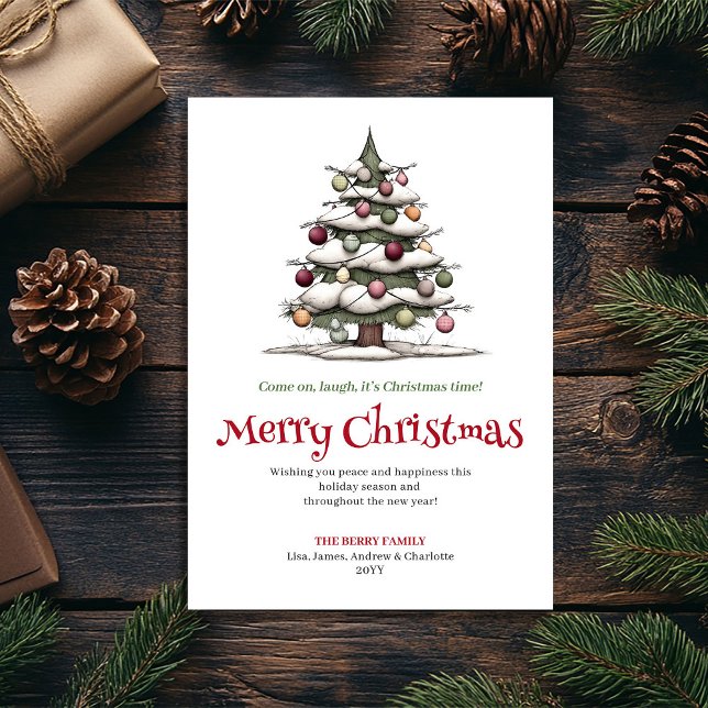 Cartão De Festividades Playful Funny Christmas Tree Digital Greeting (Playful Funny Christmas Tree Digital Greeting Holiday Card)