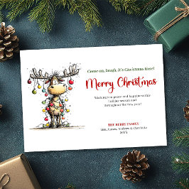 Cartão De Festividades Playful Funny Reindeer Holiday Greeting Card