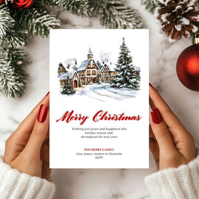 Cartão De Festividades Playful Red Green Christmas Scene Greeting Card (Playful Red Green Christmas Scene Greeting Card)