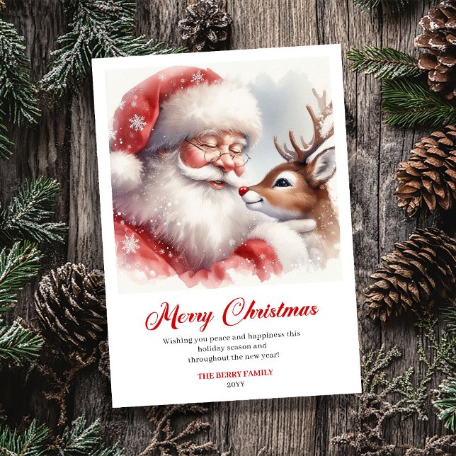 Cartão De Festividades Playful Santa And Rudolph Christmas Cheer Greeting (Playful Santa And Rudolph Christmas Cheer Greeting Card)