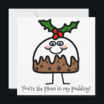 Cartão De Festividades Plum Pudim de Natal Pudim Cartaz de Natal engraçad<br><div class="desc">Se você tem alguém na sua vida que é a "ameixa no seu pudim" (um presente extra, especial), dê a eles esse cartão doce e engraçado, totalmente personalizado. Você pode deixar o sentimento "como está" ou mudar qualquer coisa ou tudo. Há muito espaço nas costas para escrever manualmente uma nota...</div>