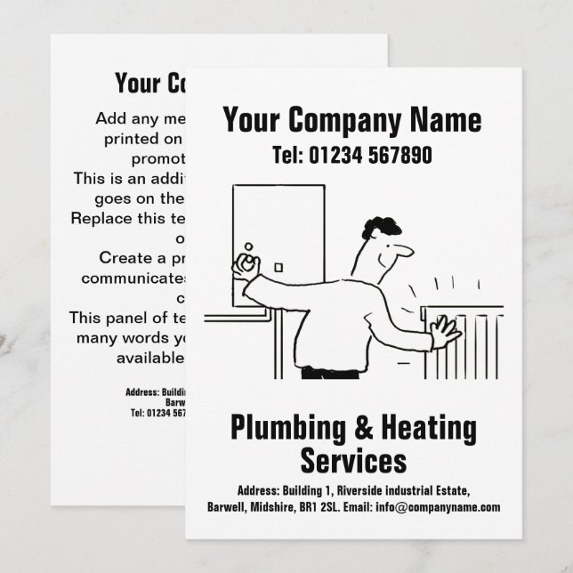 Cartão De Festividades Plumbando e Heating Services Cartoon Design Card (Frente/Verso)