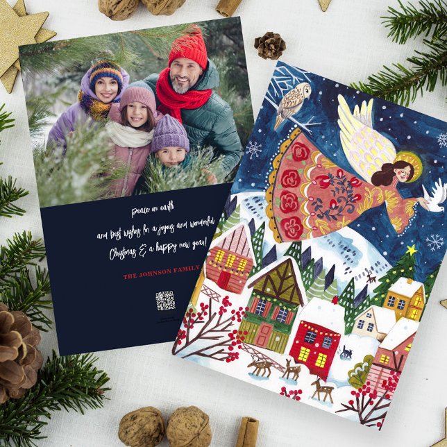 Cartão De Festividades Pobre Anjo Paz na Terra Foto do Natal (Christmas angel peace on earth Photo Christmas Holiday Card)