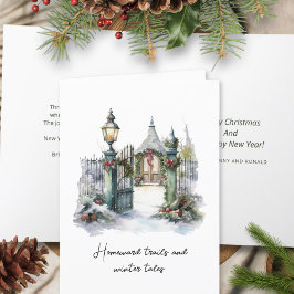 Cartão De Festividades Poem Green Red Snow Nordic Winter Scene Christmas