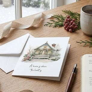 Cartão De Festividades Poem Nordic Watercolor Snow Forest Pine Natal