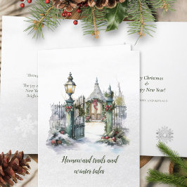 Cartão De Festividades Poem Nordic Winter Green Red Snow Wreath