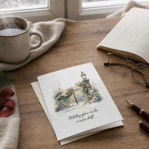 Cartão De Festividades Poem Nordic Winter Green Red Snow Wreath