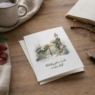 Cartão De Festividades Poem Nordic Winter Green Red Snow Wreath