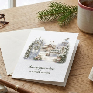 Cartão De Festividades Poem Scandi Winter Green White Floco de Neve no Na