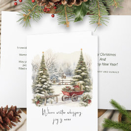 Cartão De Festividades Poema Árvore de Natal Floresta de Pinheiro Branco
