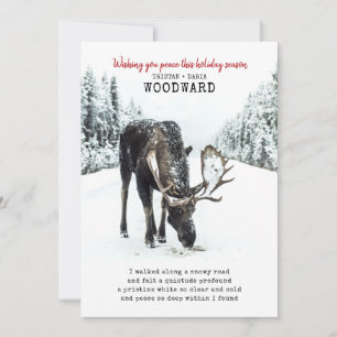 Cartão De Festividades Poema da Paz com Moose na Cena de Neve de inverno
