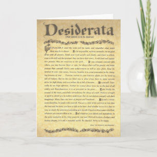 Cartão De Festividades Poema de DESIDERATA=Max Ehrmann=Coleção de Pergami