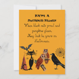 Cartão De Festividades Poema de Halloween Espetacular Gato Preto Corujas