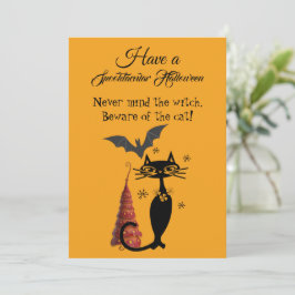 Cartão De Festividades Poema de Halloween Espetacular Gato Preto Fofo e A