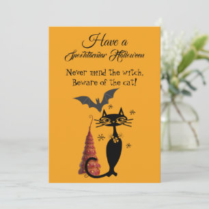 Cartão De Festividades Poema de Halloween Espetacular Gato Preto Fofo e A