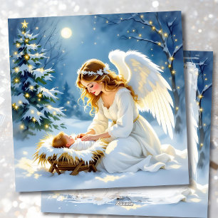 Cartão De Festividades Poema de Natal do Menino Jesus e um Anjo