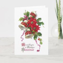Cartão De Festividades Poinsétia Bels e natal vintage do azevinho