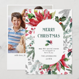 Cartão De Festividades Poinsétia Festiva Natal Musgo Foto