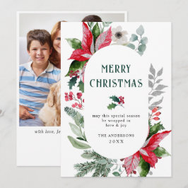 Cartão De Festividades Poinsétia Festiva Natal Musgo Fotografia