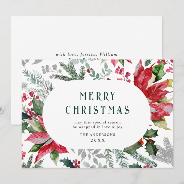 Cartão De Festividades Poinsétia Festiva Natalino Foto de Visco (Frente/Verso)