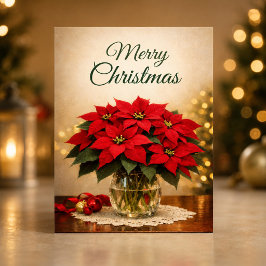 Cartão De Festividades Poinsétia Vermelha Clássica Feliz Natal