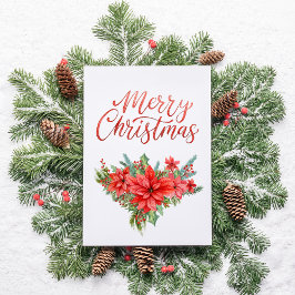 Cartão De Festividades Poinsétia Vermelha Clássico Simples Feliz Natal 