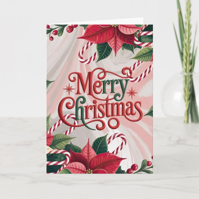 Cartão De Festividades Poinsettia and Candy Canes Christmas (Frente)