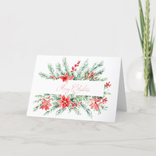 Cartão De Festividades Poinsettia aquarela e folhagens
