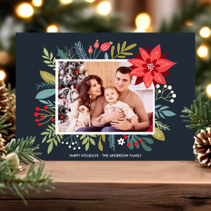 Cartão De Festividades Poinsettia Bouquet Christmas Holiday Photo Card
