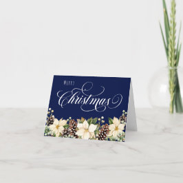 Cartão De Festividades Poinsettia branca dobrada azul