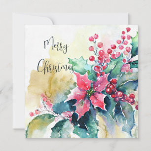 Cartão De Festividades Poinsettia de aquarela e costume de Natal holandês