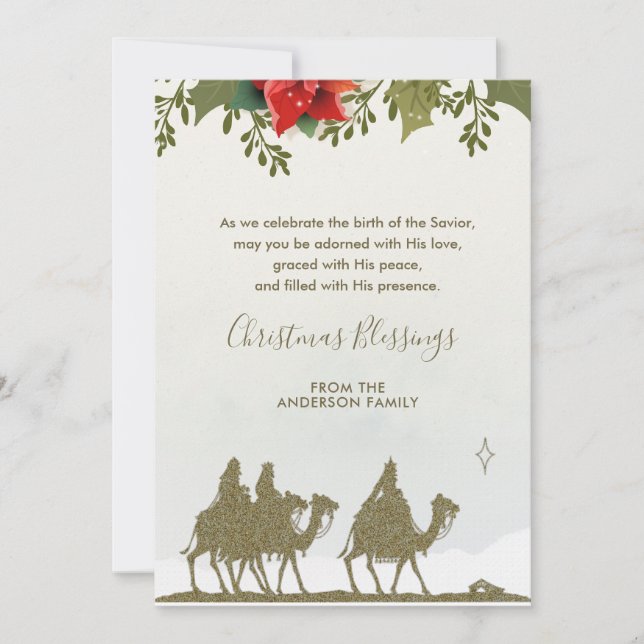 Cartão De Festividades Poinsettia do Natal Religioso dos Três Reis (Frente)