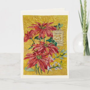 Cartão De Festividades Poinsettia Dourada Mensagem de Natal de Arte Fin