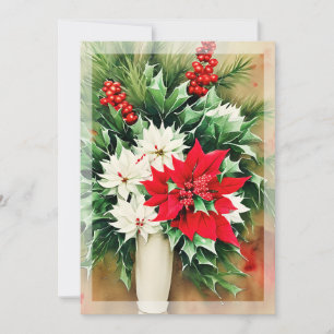 Cartão De Festividades Poinsettia e buquê de azevinho orçamento Natal